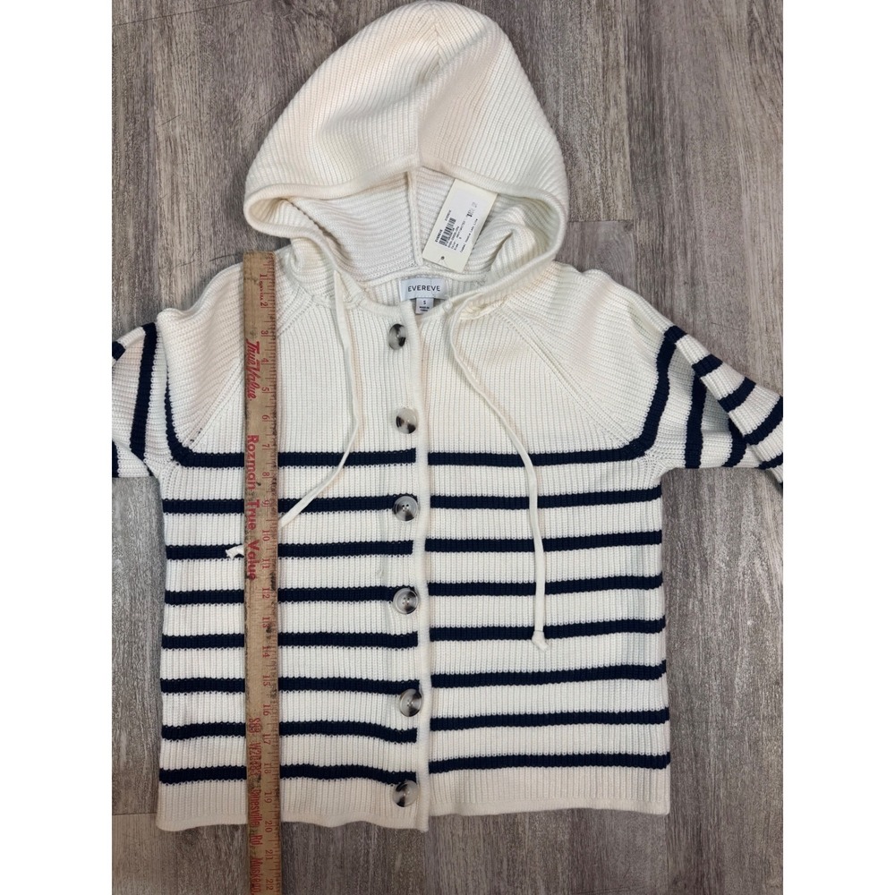 Evereve Isabel Hoodie Cardigan Cream Navy Stripe Drawstring Button Front Size S - Picture 6 of 7